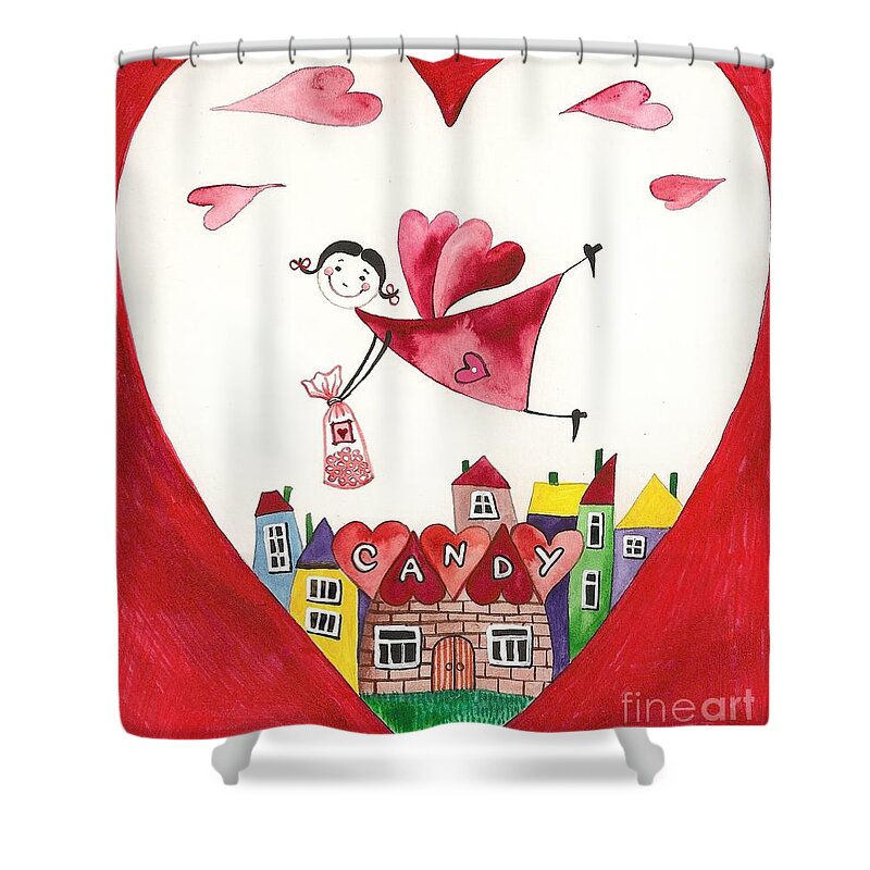 Print Shower Curtain featuring the painting Candy Fairy by Margaryta Yermolayeva
