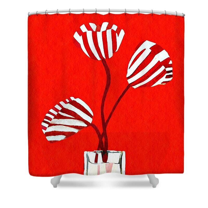 Tulip Shower Curtain featuring the mixed media Candy Stripe Tulips by Sarah Loft