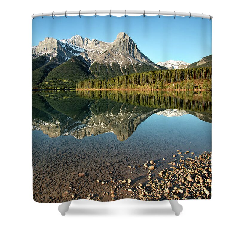 Mountains Shower Curtain featuring the photograph Canmore Reflections by Celine Pollard