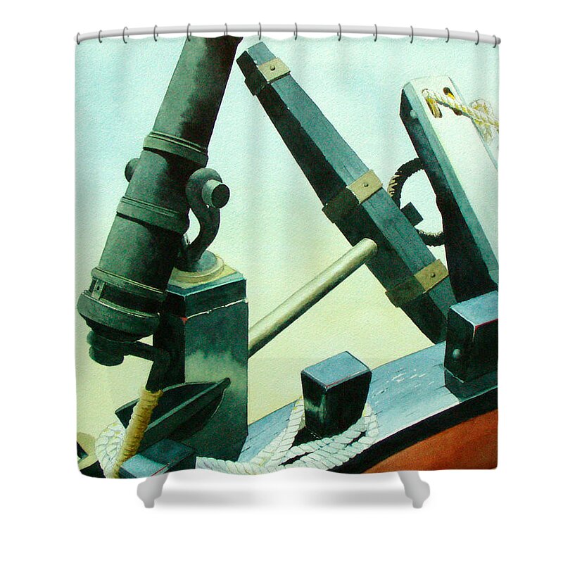 Guns Shower Curtain featuring the painting Cannon and Anchor by Jim Gerkin
