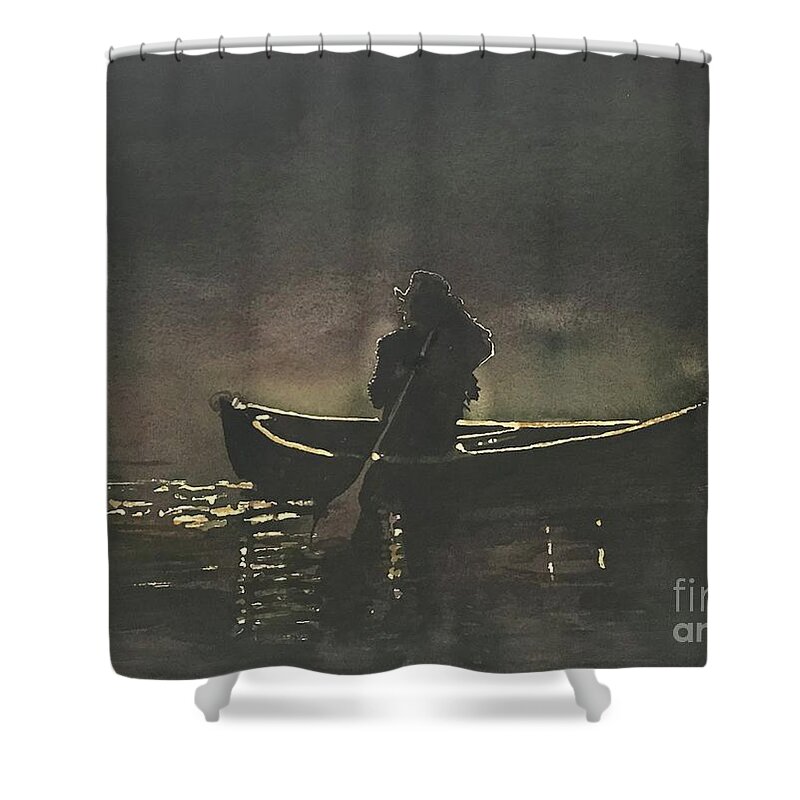 Canoeing Shower Curtain featuring the painting Canoeing alone by George Jacob