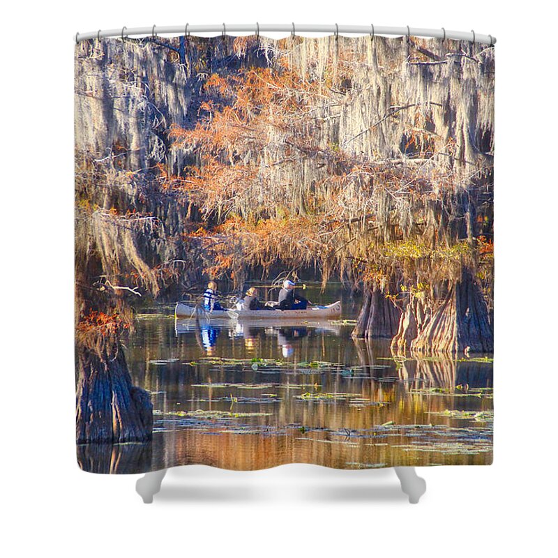 Canoeing Shower Curtain featuring the photograph Canoeing At Caddo by Linda James