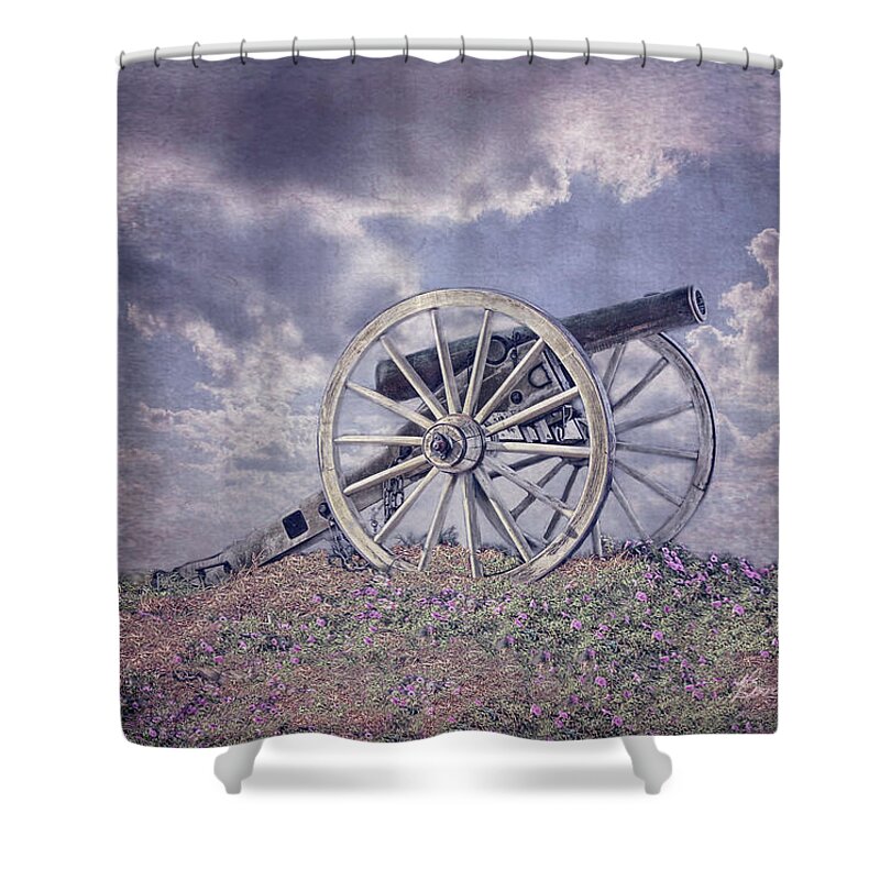 Cannon Shower Curtain featuring the digital art Cannon of Peace by Bonnie Willis