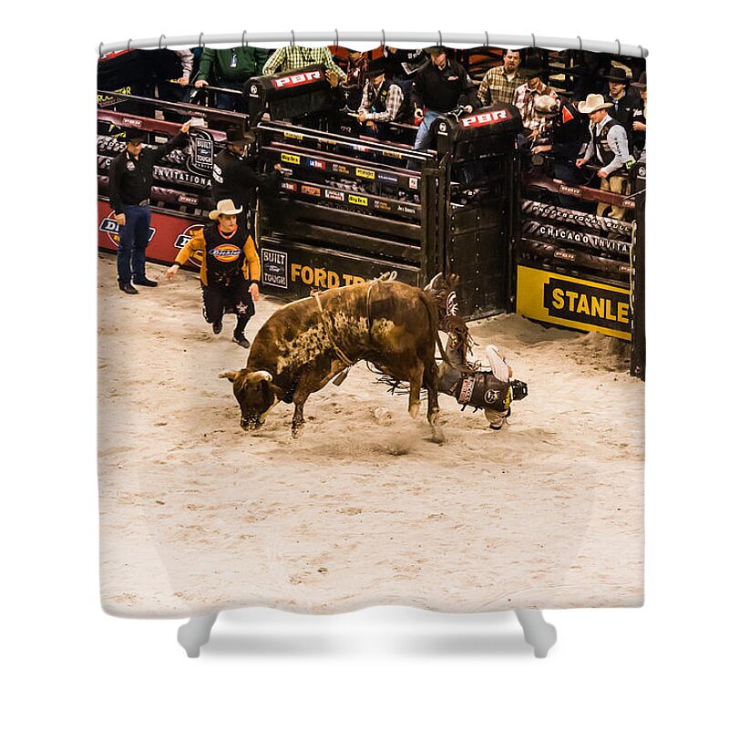 Bull Riding Shower Curtain featuring the photograph Can't Ride Them All by Charles McCleanon