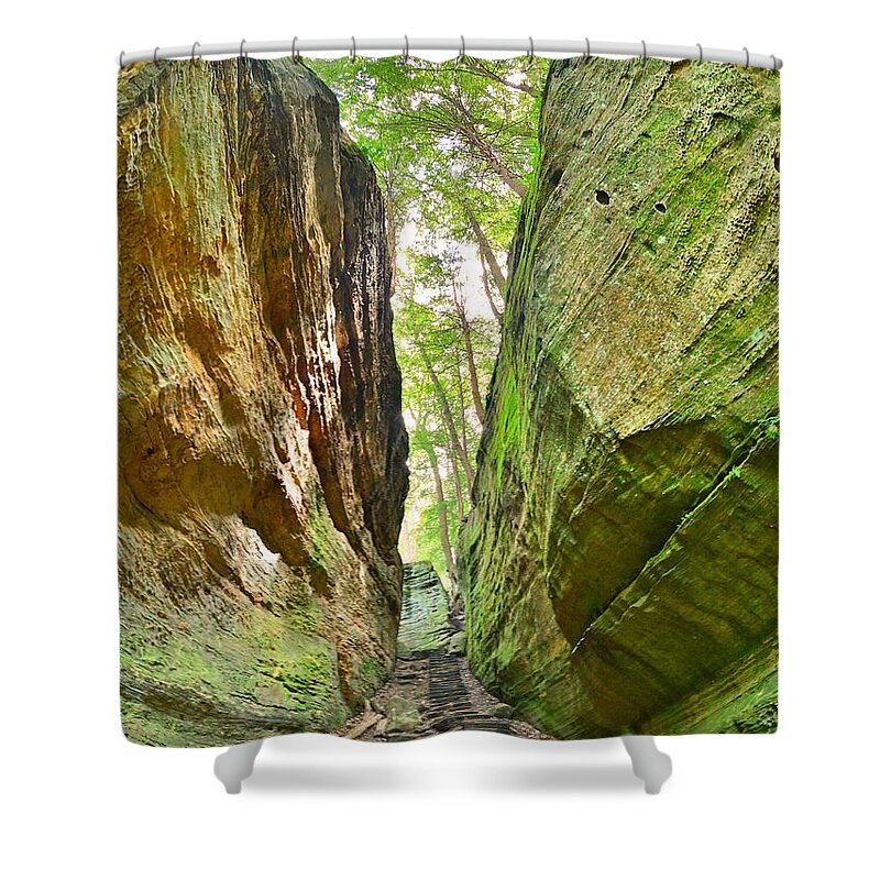 Cantwell Cliffs Trail Hocking Hills Ohio Shower Curtain featuring the photograph Cantwell Cliffs Trail Hocking Hills Ohio by Lisa Wooten