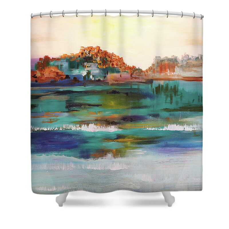 Abstract Shower Curtain featuring the painting Canyon by Carole Sluski