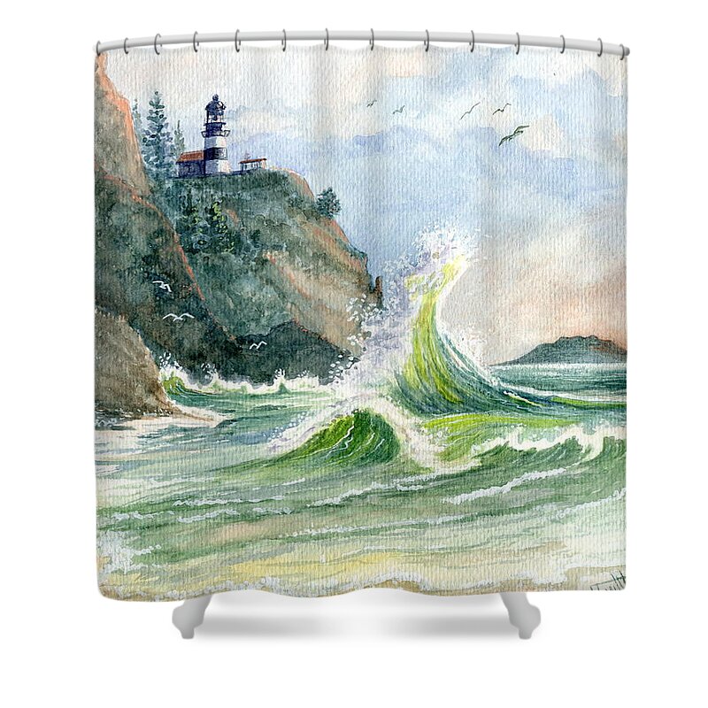 Cape Disappointment State Park Shower Curtain featuring the painting Cape Disappointment Lighthouse by Marilyn Smith