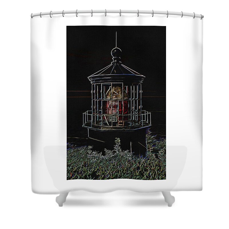 Cape Meares Neon Lighthouse Shower Curtain featuring the photograph Cape Meares Neon Lighthouse by Thom Zehrfeld