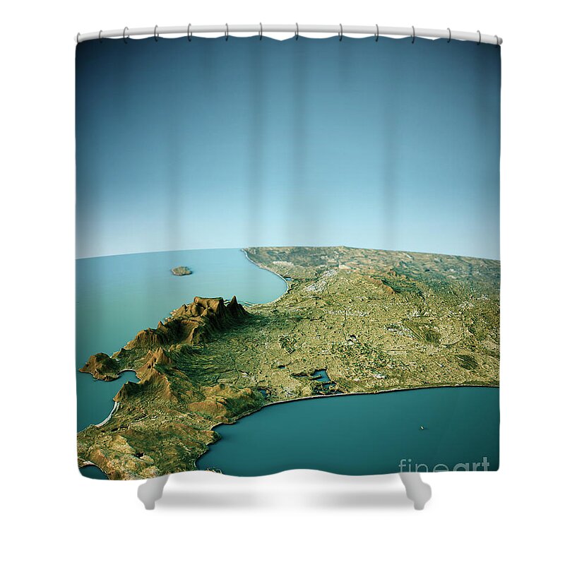 Cape Town Shower Curtain featuring the digital art Cape Town 3D View South-North Natural Color by Frank Ramspott