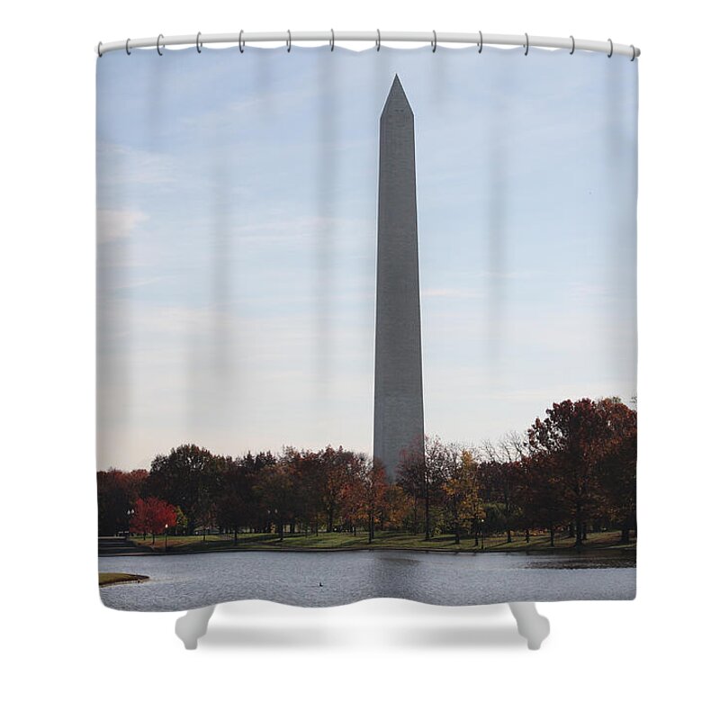 Capital Shower Curtain featuring the photograph Capital Autumns - The Washington Monument in the Fall by Ronald Reid