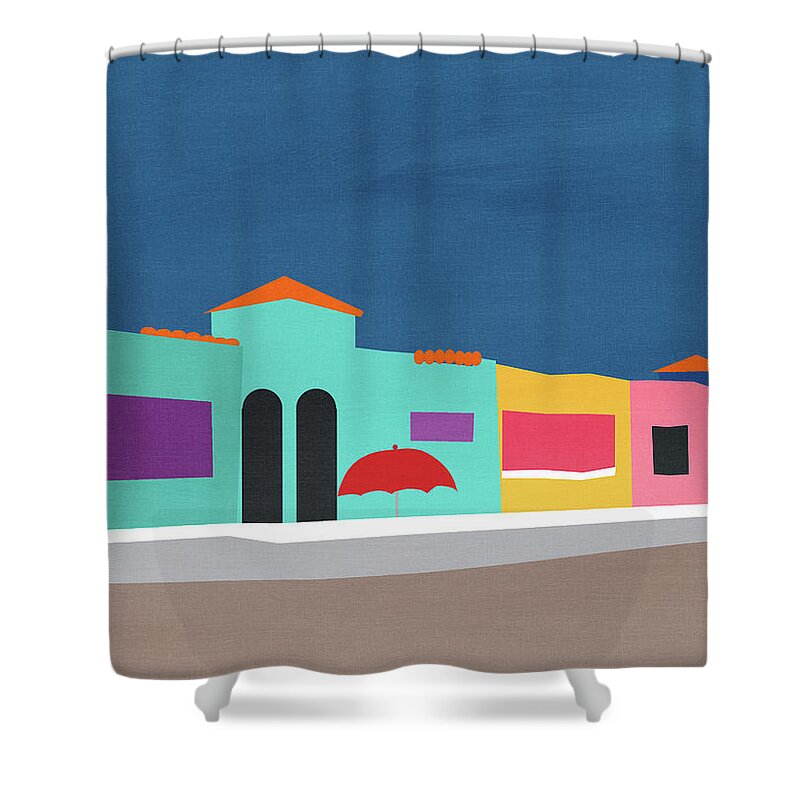 Beach Shower Curtain featuring the mixed media Capitola Venetian- Art by Linda Woods by Linda Woods