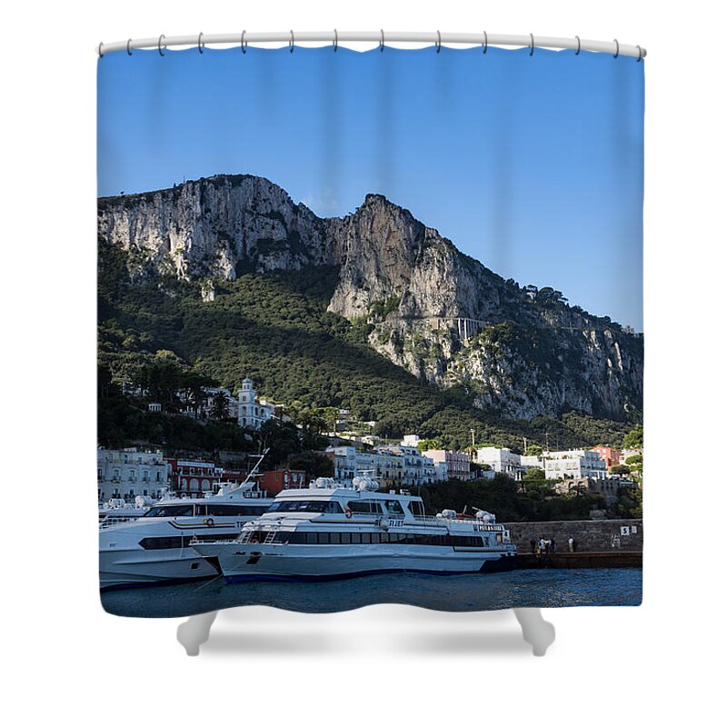 Georgia Mizuleva Shower Curtain featuring the photograph Capri Island Harbor by Georgia Mizuleva