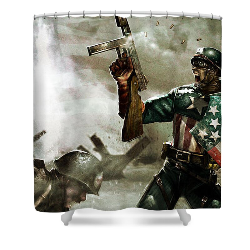 Captain America Shower Curtain featuring the digital art Captain America by Maye Loeser
