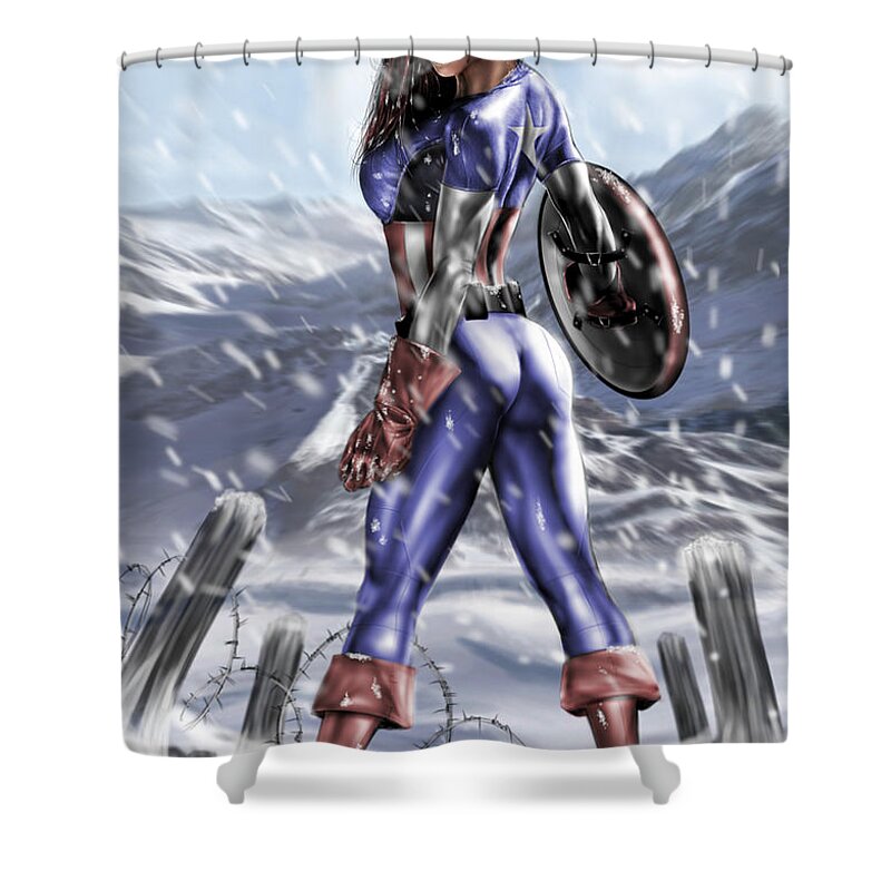 Captain Shower Curtain featuring the painting Captain America by Pete Tapang
