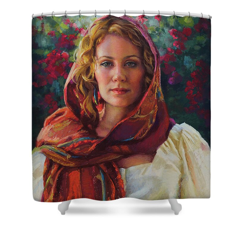Woman Shower Curtain featuring the painting Captivated by Jean Hildebrant