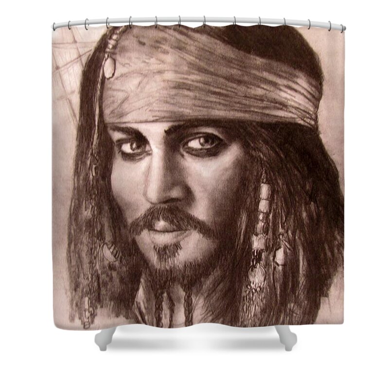Pirate Shower Curtain featuring the drawing Capt.Jack by Jack Skinner