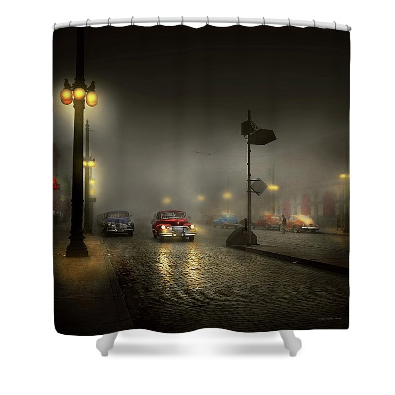 City Shower Curtain featuring the photograph Car - Down a lonely road 1940 by Mike Savad