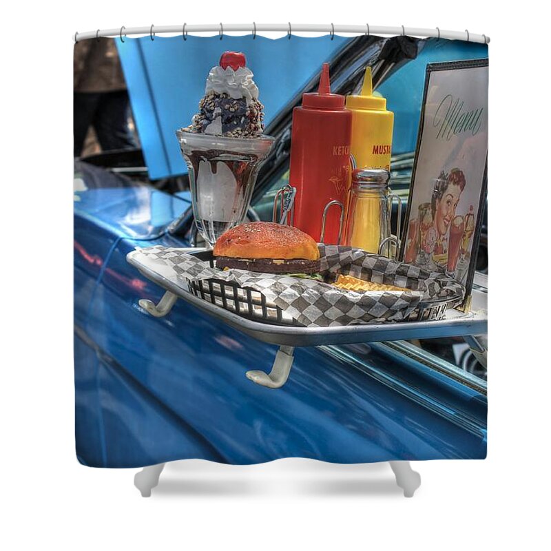 Car Hop Shower Curtain featuring the photograph Car Hop Route 66 by Jane Linders