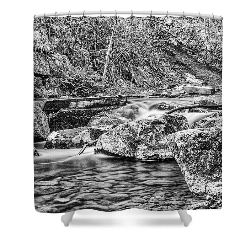 Caradocs Falls Shower Curtain featuring the photograph Caradocs Falls 1 Mono by Steve Purnell