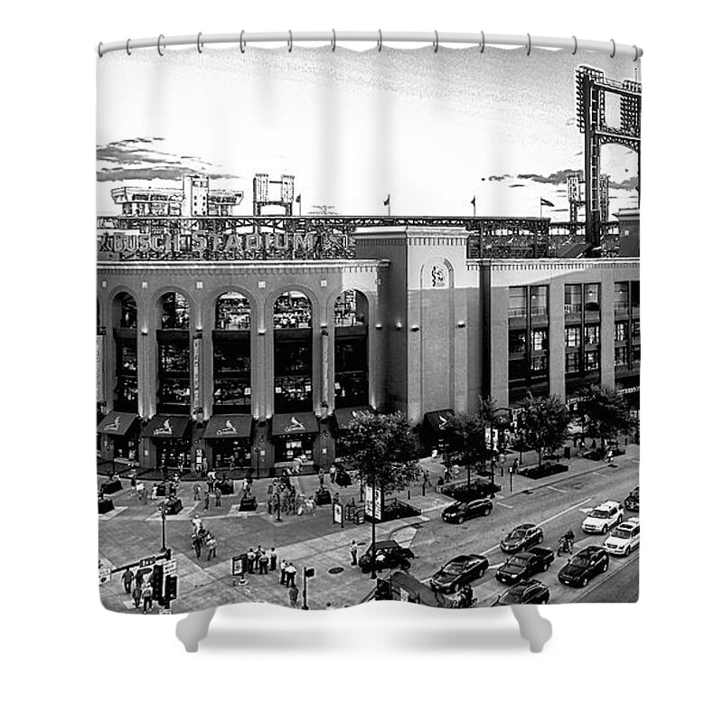 Cardinals Shower Curtain featuring the photograph Cardinal Fans Arrive BW by C H Apperson