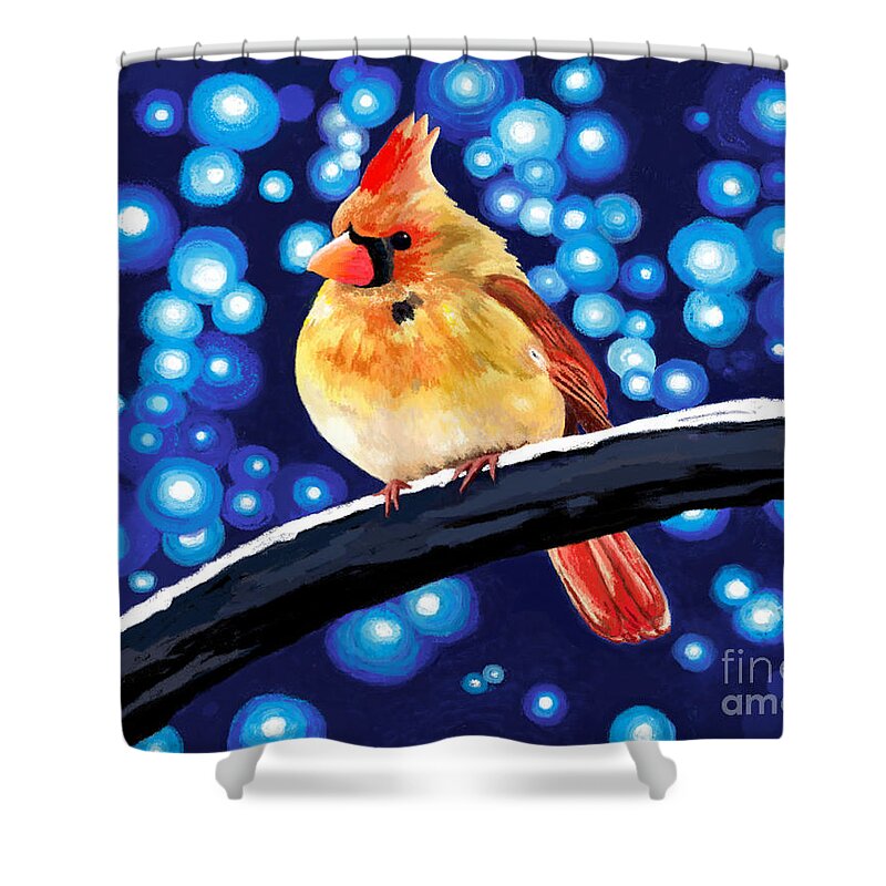Cardinal Shower Curtain featuring the painting Cardinal Mama Snowfall by Jackie Case
