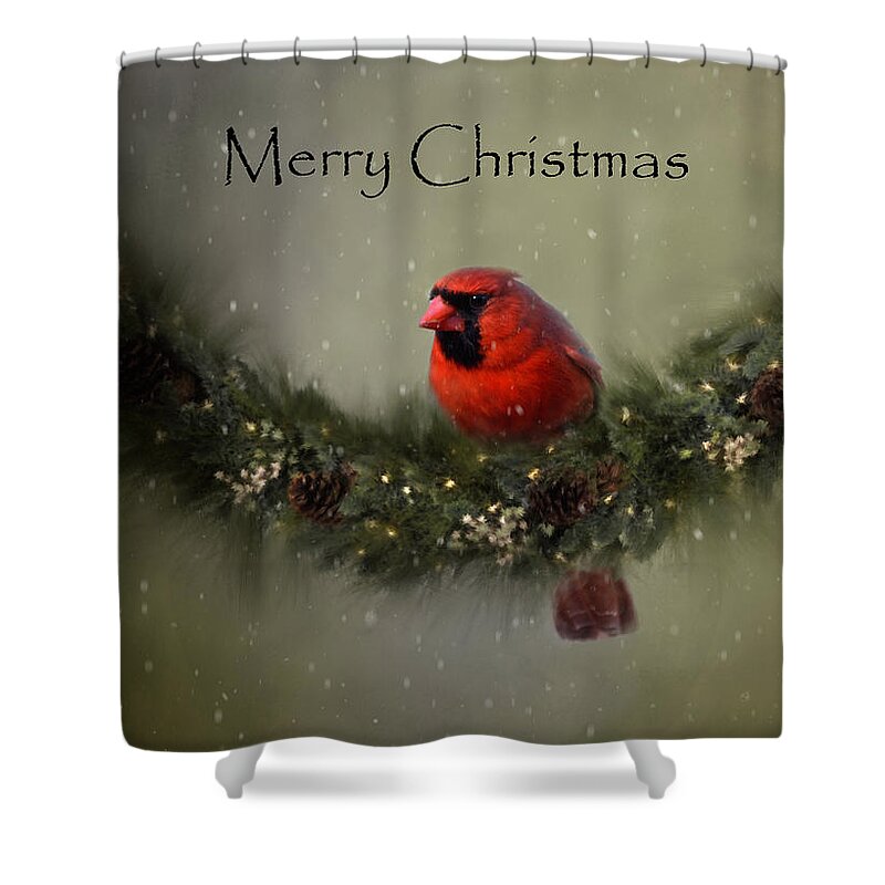 Art Shower Curtain featuring the photograph Cardinal Merry Christmas by Ann Bridges