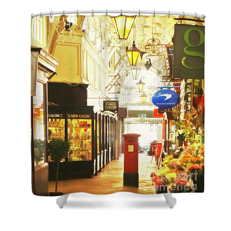 Oxford Shower Curtain featuring the photograph Cards and Flowers Oxford Covered Market by Terri Waters