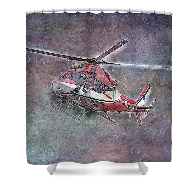 Helicopter Shower Curtain featuring the mixed media Care Flight by David Wagner