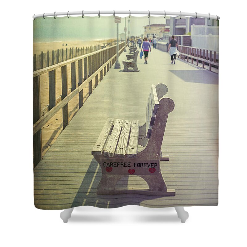 Terry D Photography Shower Curtain featuring the photograph Carefree Forever Point Pleasant Boardwalk NJ Vintage V by Terry DeLuco
