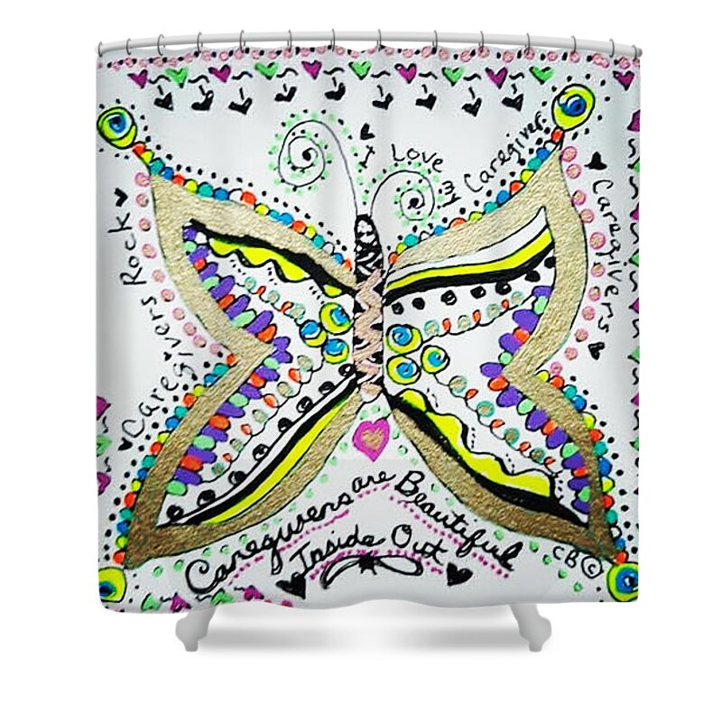 Zentangle Shower Curtain featuring the drawing Spread Your Wings by Carole Brecht