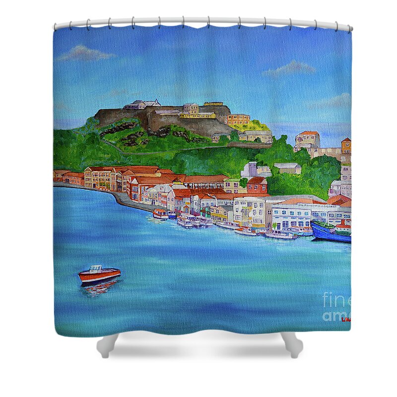 Carenage Shower Curtain featuring the painting Carenage View by Laura Forde