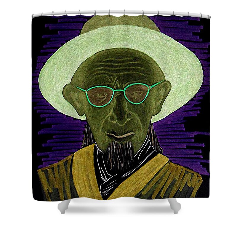 Chinese Shower Curtain featuring the painting Caretaker, Chinese Palace -- Negative by Jayne Somogy