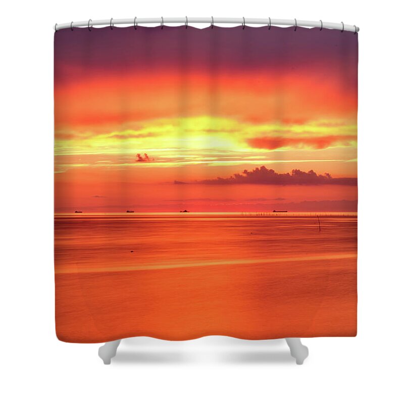Sunset Shower Curtain featuring the photograph Cargo Line by Nicole Lloyd