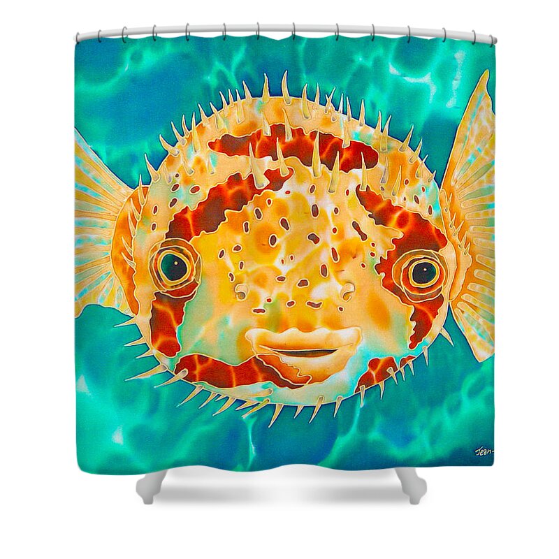 Fish Art Shower Curtain featuring the painting Caribbean Puffer by Daniel Jean-Baptiste