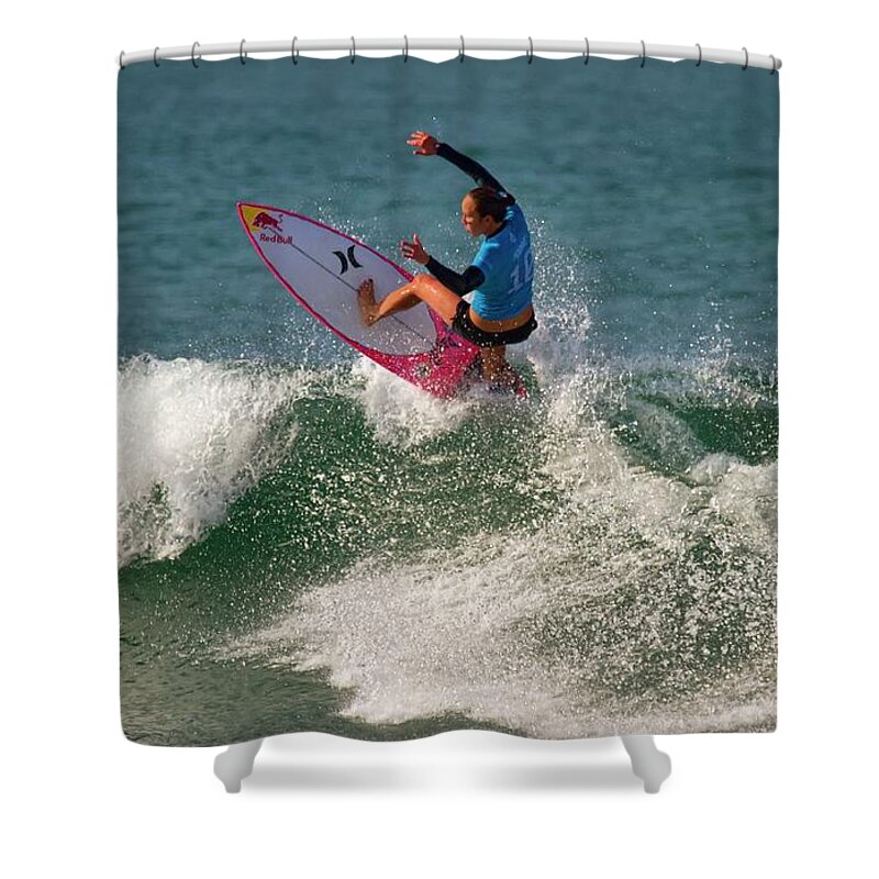 Swatch Trestle Pro 2017 Shower Curtain featuring the photograph Carissa Moore Surfer by Waterdancer