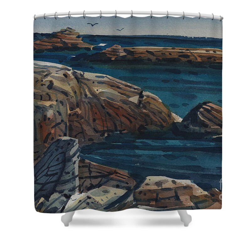 Carmel Beach Rocks Shower Curtain featuring the painting Carmel Beach Rocks by Donald Maier