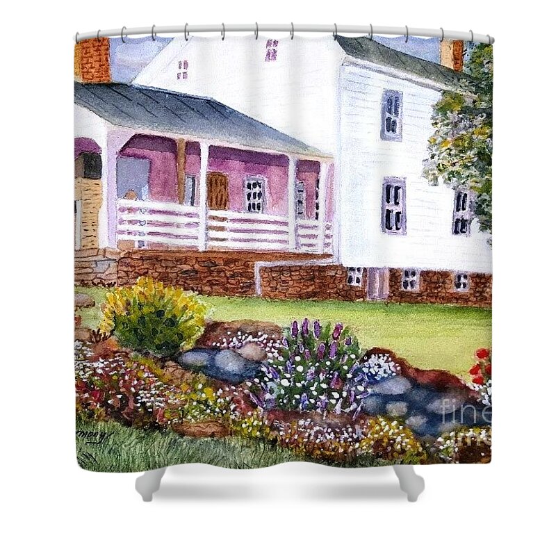 Farm House Shower Curtain featuring the painting Carmony Farm house by Sue Carmony