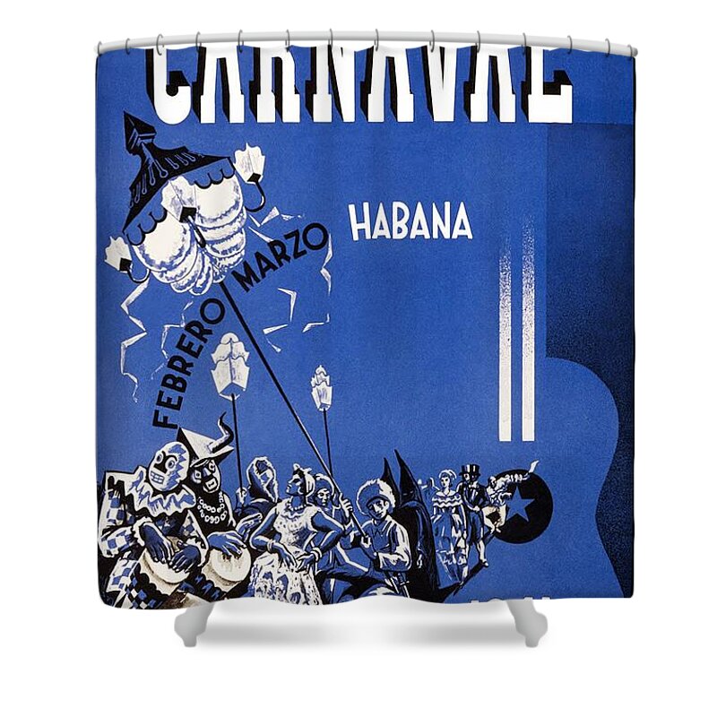 Carnaval Shower Curtain featuring the mixed media Carnaval 1946 - Habana - Havana, Cuba - Retro travel Poster - Vintage Poster by Studio Grafiikka