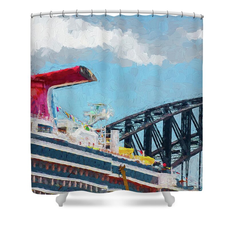 Carnival Spirit Shower Curtain featuring the photograph Carnival Spirit and Harbour Bridge by Sheila Smart Fine Art Photography