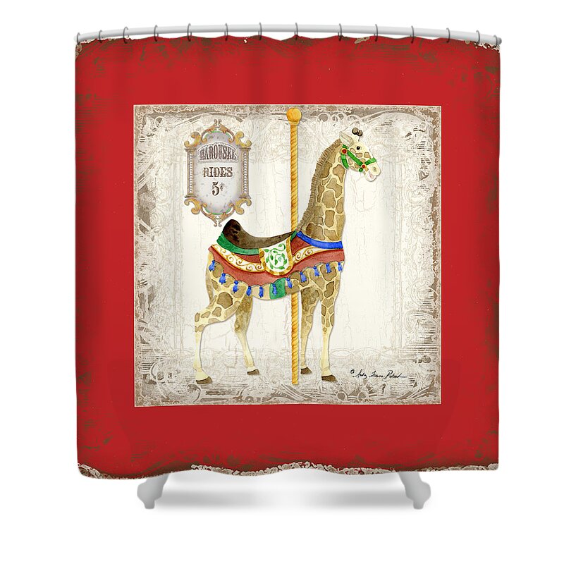 Carousel Shower Curtain featuring the painting Carousel Dreams - Giraffe by Audrey Jeanne Roberts