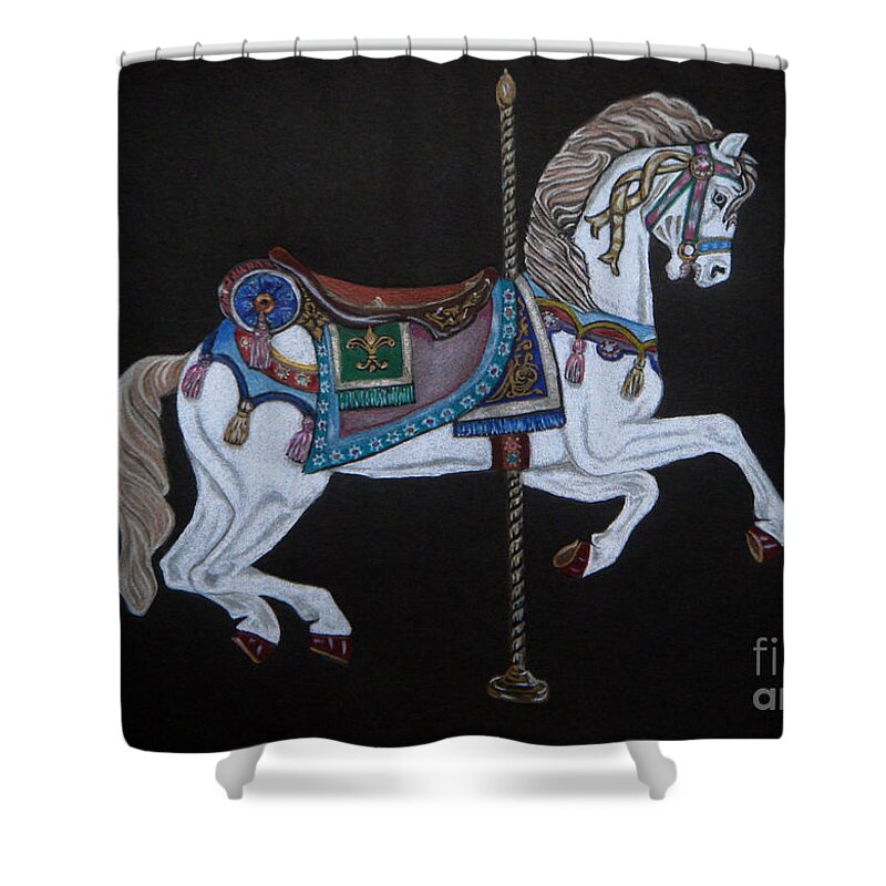 Carousel Horse Shower Curtain featuring the drawing Carousel Horse by Yvonne Johnstone