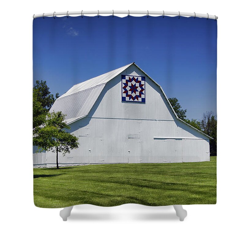 Barn Shower Curtain featuring the photograph Carpenters Wheel Quilt Barn by Cricket Hackmann