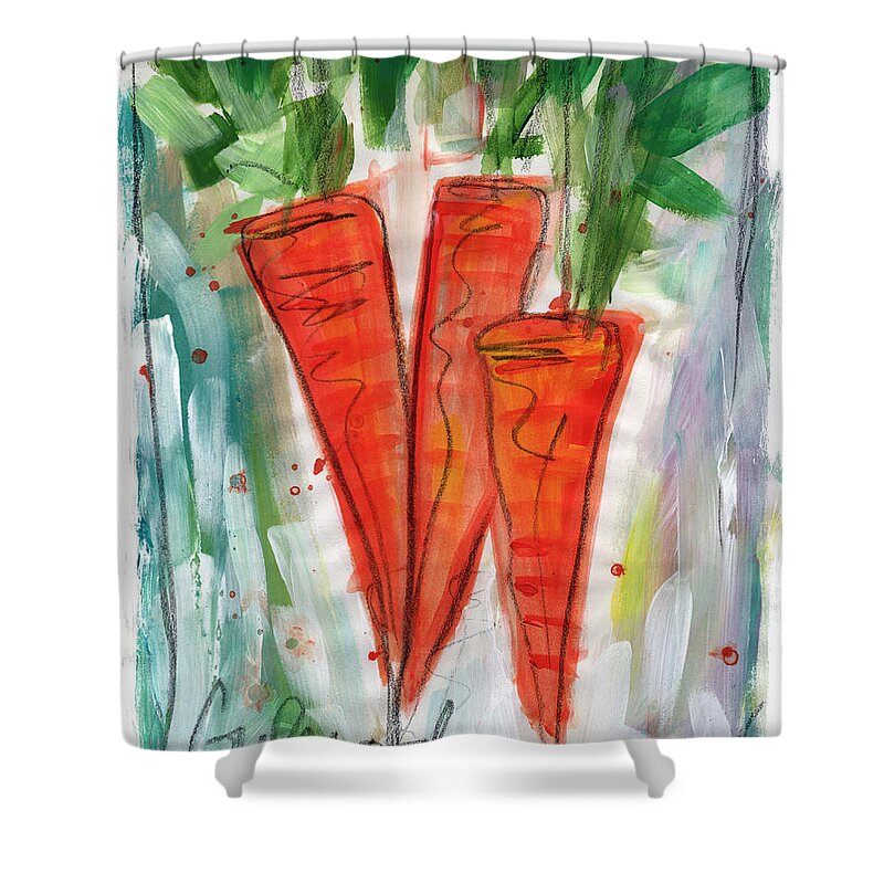 Carrots Shower Curtain featuring the painting Carrots by Linda Woods