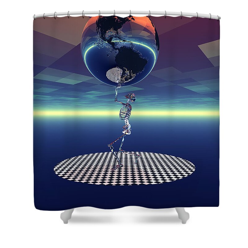 Bryce 3d Fantasy Skeleton World Shower Curtain featuring the digital art Carrying the weight of the world by Claude McCoy