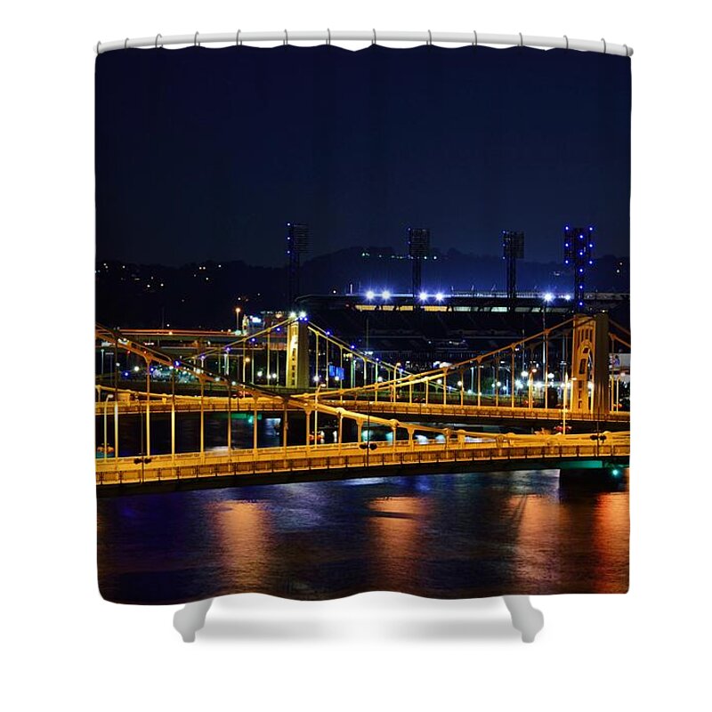 Night Shower Curtain featuring the photograph Carson Bridge at Night by Billy Beck