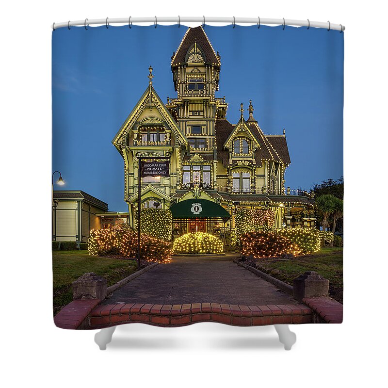 Eureka Shower Curtain featuring the photograph Carson Mansion at Xmas 2 by Greg Nyquist