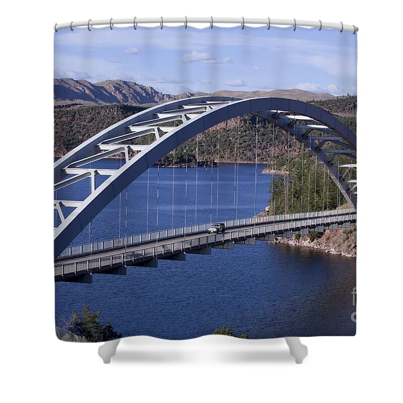 Overlooking Shower Curtain featuring the photograph Cart Creek Bridge at Flaming Gorge Utah by Anthony Totah