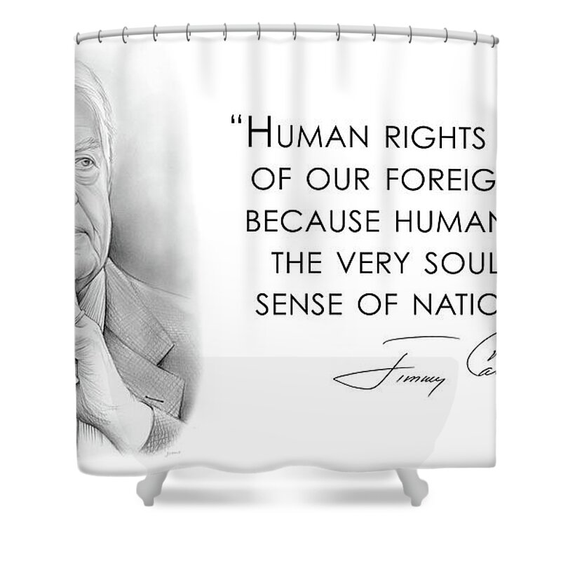 Jimmy Carter Shower Curtain featuring the drawing Carter on Human Rights by Greg Joens