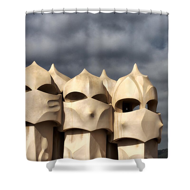 Casa Mila Shower Curtain featuring the photograph Casa Mila Masks by Farol Tomson