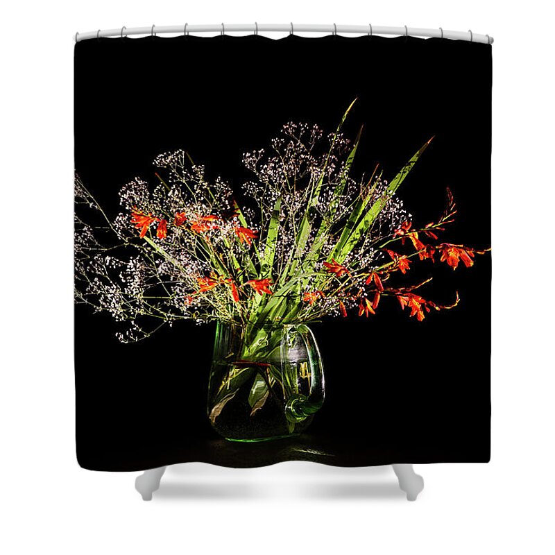 Baby's Breath Shower Curtain featuring the photograph Cascade of white and orange. by Torbjorn Swenelius